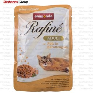 غذای پوچ گربه آنیموندا وزن 100 گرم حاوی گوشت بوقلمون و گوساله